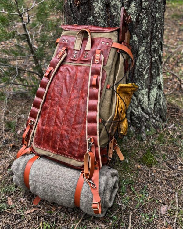 El Yapımı Deri Bushcraft Kamp Sırt Çantası
