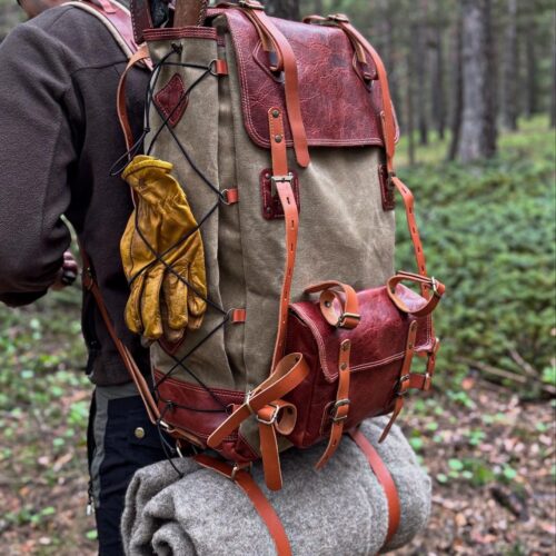 El Yapımı Deri Bushcraft Kamp Sırt Çantası